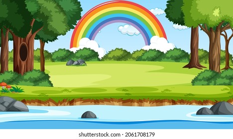 Fondo de la escena natural con arcoiris en la ilustración del cielo