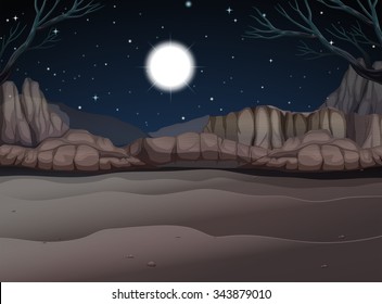 Nature scene of canyon at night illustration