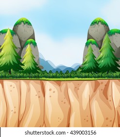 Nature scene with cliff and mountain