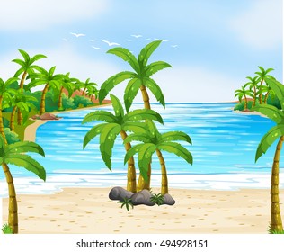 Nature Scene Coconut Trees On Beach Stock Vector (Royalty Free ...