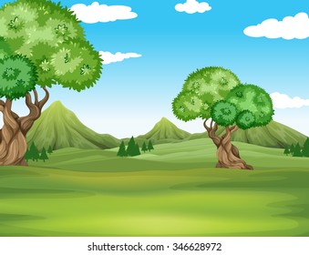 Nature scene with field and trees illustration