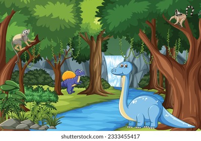 Escena natural del bosque con animales