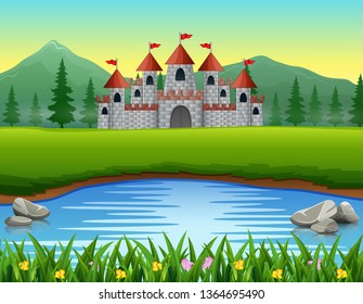 Nature scene in front of the castle background