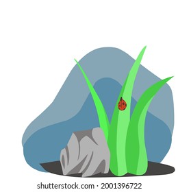 Escena de la naturaleza, hierba, piedra y batalla