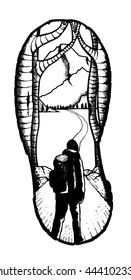 Nature scene with hiker  