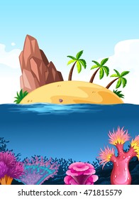 Nature scene with island on the ocean illustration