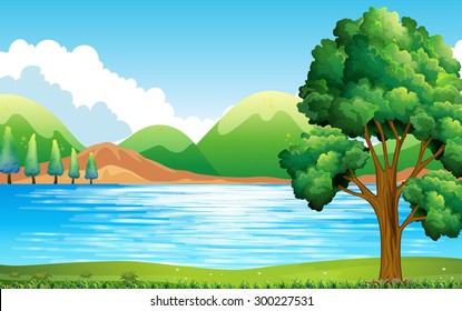 Nature Scene Of Lake And Park