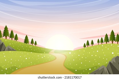 Nature scene landscape with sunlight