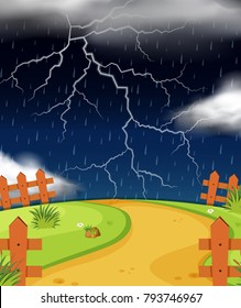 Naturszene mit Blitz- und Regengrafik