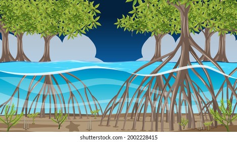 Nature Scene Mangrove Forest Night Cartoon Stock Vector (Royalty Free ...