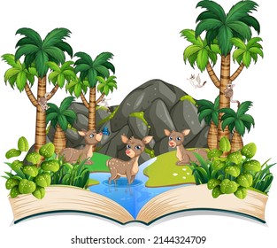 Nature scene with many deers in river illustration