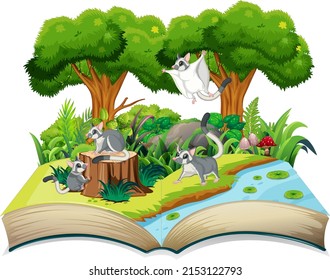 Escena de la naturaleza con muchos árboles y planeadores de azúcar