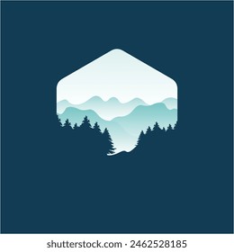 Nature scene with mountain and forest, landscape illustration logo design