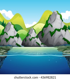 Nature scene with mountain and lake illustration