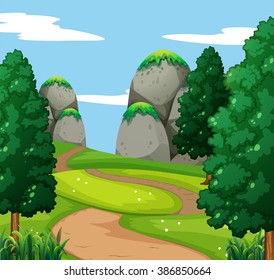 Nature scene with mountain and trees illustration