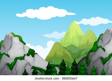 Nature scene with mountains at daytime illustration