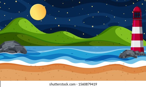 Nature Scene Ocean Night Illustration Stock Vector (Royalty Free ...