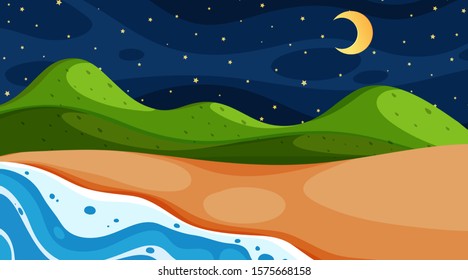 Escena de la naturaleza en el océano con ilustración nocturna