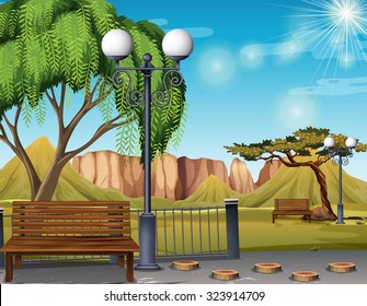 Nature scene with park and trees illustration