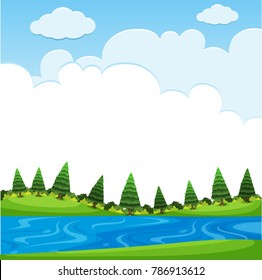 Nature scene with pine trees in the park illustration