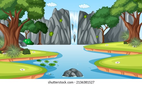 Nature scene with pond and trees illustration