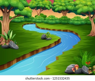 Nature scene of river in the forest