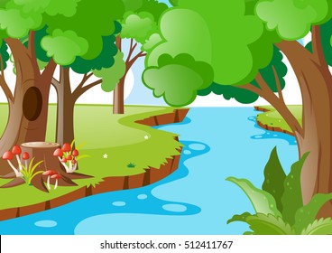 Nature scene with river in the forest illustration