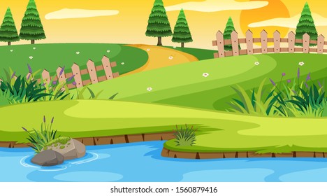 Nature scene with river in the park illustration