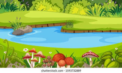 Nature scene with river in the park illustration