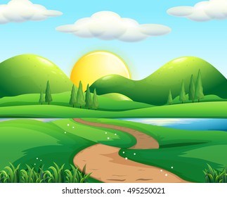 Nature scene with road and field illustration
