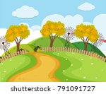 Nature scene with road and trees illustration