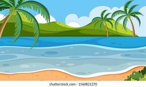 Nature scene with small hills and ocean illustration