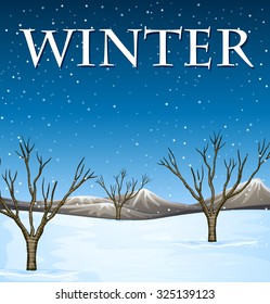 Nature scene with snowing in winter illustration