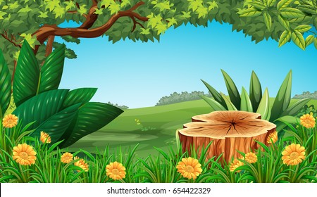 Escena de la naturaleza en primavera con flores y plantas