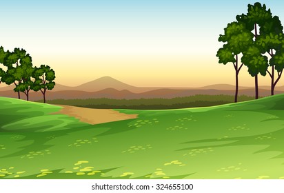 Nature scene at sunset illustration