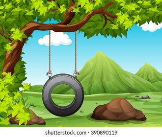 Nature scene with swing in the park illustration