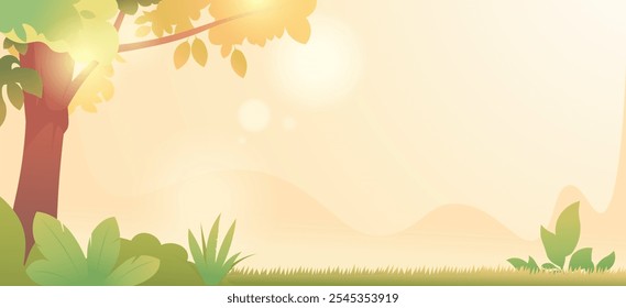 Nature Scene with Tree and Greenery in Soft Colors. Vector illustration