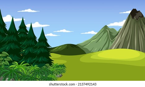Nature scene with trees and fields illustration