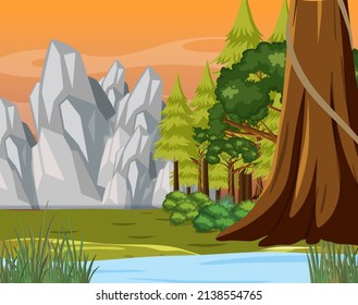 Nature scene with trees and fields illustration