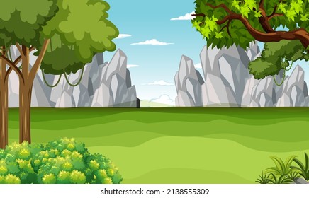 Naturszene mit Bäumen und Feldern - Illustration