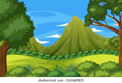 Nature scene with trees and fields illustration