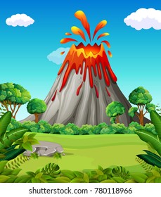 Nature scene of volcano eruption