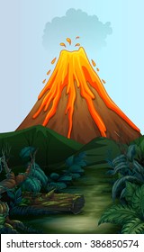 Nature scene with volcano eruption illustration