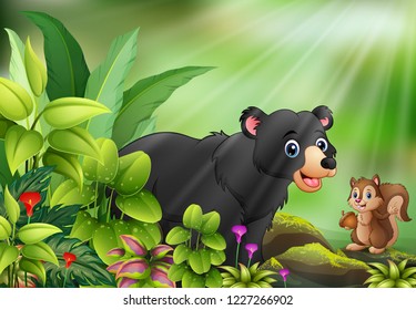 Nature scene with wild animals cartoon