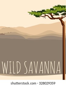 Nature scene with wild savanna illustration