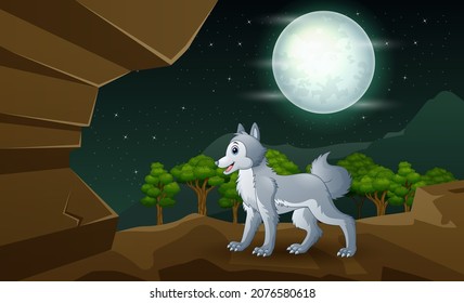 Nature Scene With A Wolf In The Cave