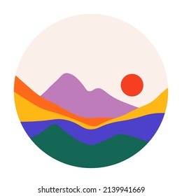 Nature scenery with mountains range and forest, wildlife landscape. Countryside or rustic area, cartoon abstract scene with lake. Adventures and summer vacation, traveling and rest, vector in flat