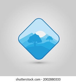 nature scenery, mountains and trees logo illustration design template