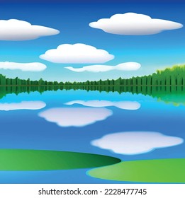 nature scenery and its reflection on the lake in partly cloudy weather