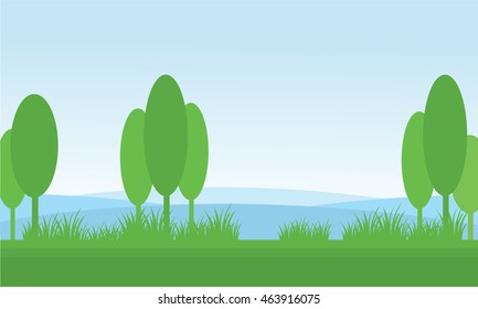 Nature scenery tree in fields vector illustration